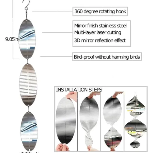 OBOSOE 4-Pack Reflekterande Fågelskrämma i Metall – 3D Vindspel med 12 Skivor för Balkong & Trädgård