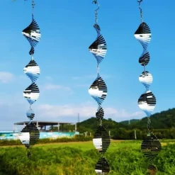 OBOSOE 4-Pack Reflekterande Fågelskrämma i Metall – 3D Vindspel med 12 Skivor för Balkong & Trädgård