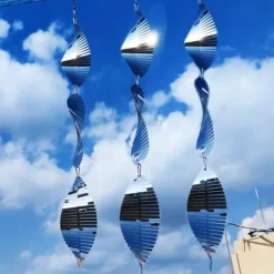 OBOSOE 4-Pack Reflekterande Fågelskrämma i Metall – 3D Vindspel med 12 Skivor för Balkong & Trädgård