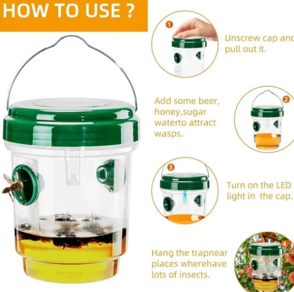 OBOSOE 4-Pack Solcellsdrivna Insektfällor – Utomhus Hängande Geting- och Flygfällor
