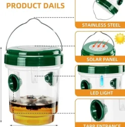OBOSOE 4-Pack Solcellsdrivna Insektfällor – Utomhus Hängande Geting- och Flygfällor