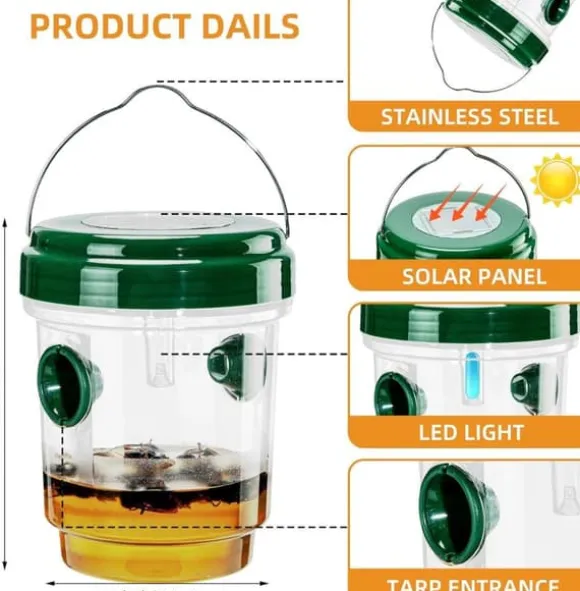 OBOSOE 4-Pack Solcellsdrivna Insektfällor – Utomhus Hängande Geting- och Flygfällor
