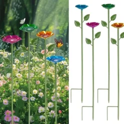 OBOSOE 4-Pack Utomhus Trädgårdsdekoration - Metalliska Fågelmatare / Bin & Fjärils Vattenstation, Insektsbad & Fågelfröskål