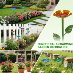 OBOSOE 4-Pack Utomhus Trädgårdsdekoration - Metalliska Fågelmatare / Bin & Fjärils Vattenstation, Insektsbad & Fågelfröskål