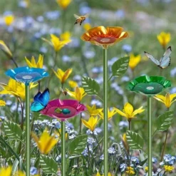 OBOSOE 4-Pack Utomhus Trädgårdsdekoration - Metalliska Fågelmatare / Bin & Fjärils Vattenstation, Insektsbad & Fågelfröskål