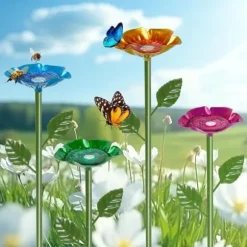OBOSOE 4-Pack Utomhus Trädgårdsdekoration - Metalliska Fågelmatare / Bin & Fjärils Vattenstation, Insektsbad & Fågelfröskål