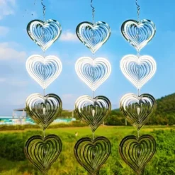 OBOSOE 3-Pack Vindspel Fågelskrämma – Reflekterande Hjärtformad Dekoration för Trädgård och Altan