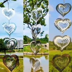 OBOSOE 3-Pack Vindspel Fågelskrämma – Reflekterande Hjärtformad Dekoration för Trädgård och Altan