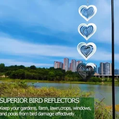 OBOSOE 3-Pack Vindspel Fågelskrämma – Reflekterande Hjärtformad Dekoration för Trädgård och Altan