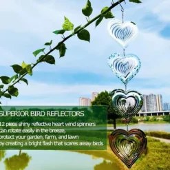 OBOSOE 3-Pack Vindspel Fågelskrämma – Reflekterande Hjärtformad Dekoration för Trädgård och Altan