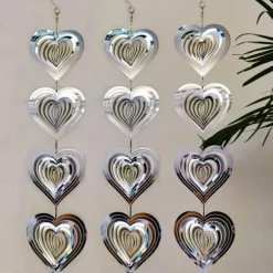 OBOSOE 3-Pack Vindspel Fågelskrämma – Reflekterande Hjärtformad Dekoration för Trädgård och Altan