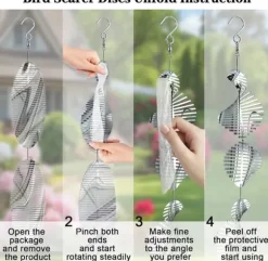 OBOSOE 4-Pack Vindspel för Fåglar – 3D Reflex, Håller Fåglar Borta från Trädgård, Altan & Fönster