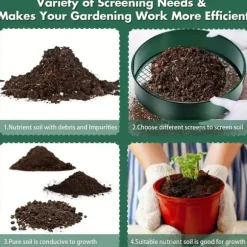 OBOSOE Rostfritt stål-jordsållset med 4 utbytbara såll och spade - Finsågad trädgårdssåll för sand, sten, jord och kompost