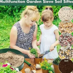 OBOSOE Rostfritt stål-jordsållset med 4 utbytbara såll och spade - Finsågad trädgårdssåll för sand, sten, jord och kompost