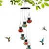 OBOSOE Solcells Hummingbird Feeder med Vindklocka – 6 Läcksäkra Glasportar, Frostad Design och Multicolor Nattljus
