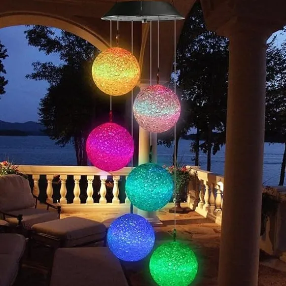 OBOSOE Solcellsdriven Vindspel – 6 LED-ljusbollar med Färgskifte & IP44 Vattentät Design