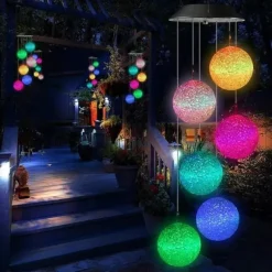 OBOSOE Solcellsdriven Vindspel – 6 LED-ljusbollar med Färgskifte & IP44 Vattentät Design