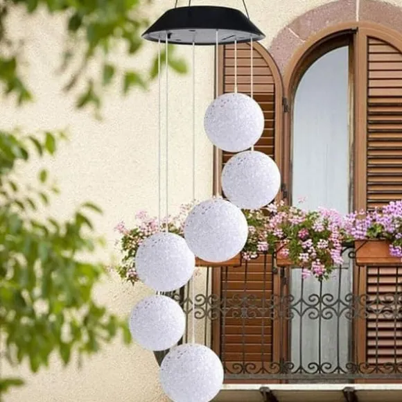 OBOSOE Solcellsdriven Vindspel – 6 LED-ljusbollar med Färgskifte & IP44 Vattentät Design