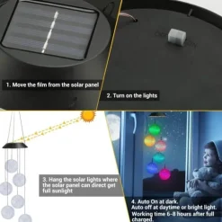 OBOSOE Solcellsdriven Vindspel – 6 LED-ljusbollar med Färgskifte & IP44 Vattentät Design