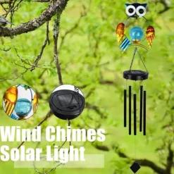 OBOSOE Solpowerad Uggle-Vindspel - 100 cm Vattentät Aluminium/Järn Vindklocka | Fjärran Hängdekoration för Trädgård & Utomhus