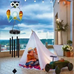 OBOSOE Solpowerad Uggle-Vindspel - 100 cm Vattentät Aluminium/Järn Vindklocka | Fjärran Hängdekoration för Trädgård & Utomhus