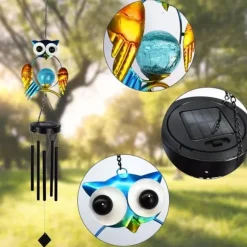 OBOSOE Solpowerad Uggle-Vindspel - 100 cm Vattentät Aluminium/Järn Vindklocka | Fjärran Hängdekoration för Trädgård & Utomhus