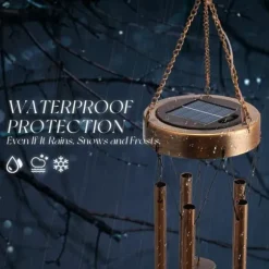 OBOSOE Solpowerad Vindspel med LED-belysning - Djup ton & hjärtformad design | Kracklererad glaskula som reflekterar ljus | Perfekt hängdekor till trä | CDON