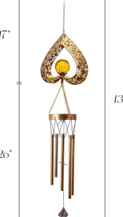 OBOSOE Solpowerad Vindspel med LED-belysning - Djup ton & hjärtformad design | Kracklererad glaskula som reflekterar ljus | Perfekt hängdekor till trä | CDON