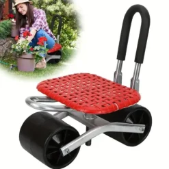 OBOSOE Trädgårdsvagn med Hjul – Justerbar Sits & 360° Sväng, Robust för Inne/Utebruk