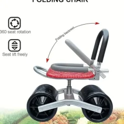 OBOSOE Trädgårdsvagn med Hjul – Justerbar Sits & 360° Sväng, Robust för Inne/Utebruk