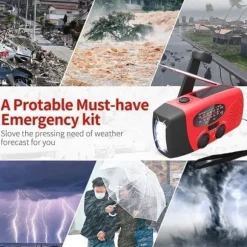 OBOSOE Vevradio med Solceller, LED Ficklampa och 2000mAh Powerbank SOS SUNMATIC - Väderradio för hem- och campingnödsituationer med AM/FM-radio