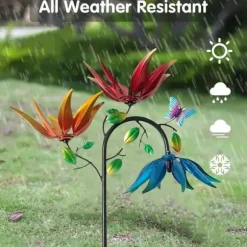 OBOSOE Vinddriven blomster-vindmölla – färgglad trädgårdsdekor, gårdsprydnad, utomhusskulptur
