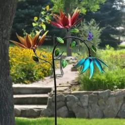 OBOSOE Vinddriven blomster-vindmölla – färgglad trädgårdsdekor, gårdsprydnad, utomhusskulptur