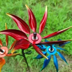 OBOSOE Vinddriven blomster-vindmölla – färgglad trädgårdsdekor, gårdsprydnad, utomhusskulptur