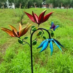 OBOSOE Vinddriven blomster-vindmölla – färgglad trädgårdsdekor, gårdsprydnad, utomhusskulptur