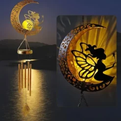 OBOSOE Vindspel med Solcell & Månfe – Sprucken Glasboll & Ljus för Trädgård, Gåva till Mamma & Mormor