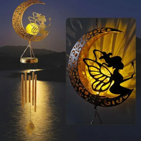 OBOSOE Vindspel med Solcell & Månfe – Sprucken Glasboll & Ljus för Trädgård, Gåva till Mamma & Mormor