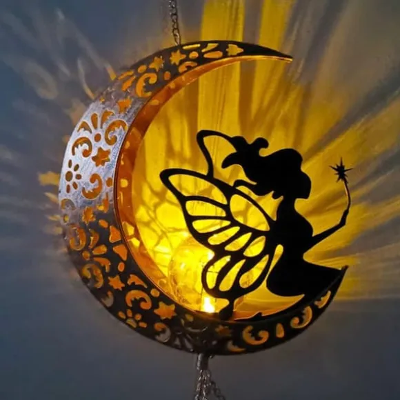 OBOSOE Vindspel med Solcell & Månfe – Sprucken Glasboll & Ljus för Trädgård, Gåva till Mamma & Mormor