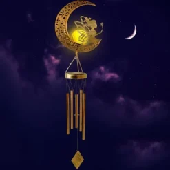 OBOSOE Vindspel med Solcell & Månfe – Sprucken Glasboll & Ljus för Trädgård, Gåva till Mamma & Mormor