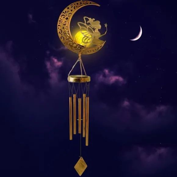 OBOSOE Vindspel med Solcell & Månfe – Sprucken Glasboll & Ljus för Trädgård, Gåva till Mamma & Mormor