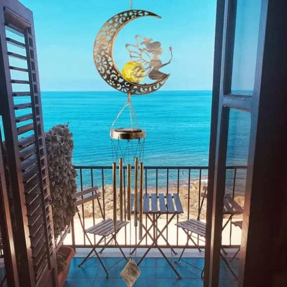 OBOSOE Vindspel med Solcell & Månfe – Sprucken Glasboll & Ljus för Trädgård, Gåva till Mamma & Mormor