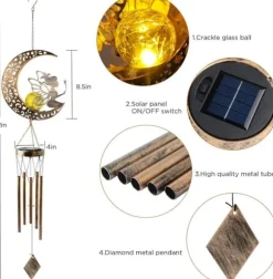 OBOSOE Vindspel med Solcell & Månfe – Sprucken Glasboll & Ljus för Trädgård, Gåva till Mamma & Mormor