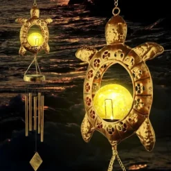 OBOSOE Vindspel med Solcell & Sköldpadda – Månformad Lampa för Trädgård, Balkong & Gåva till Mamma eller Mormor