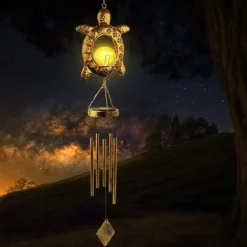 OBOSOE Vindspel med Solcell & Sköldpadda – Månformad Lampa för Trädgård, Balkong & Gåva till Mamma eller Mormor