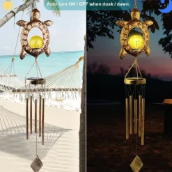 OBOSOE Vindspel med Solcell & Sköldpadda – Månformad Lampa för Trädgård, Balkong & Gåva till Mamma eller Mormor