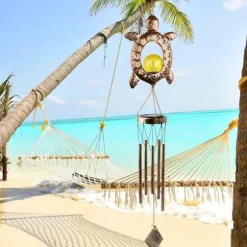 OBOSOE Vindspel med Solcell & Sköldpadda – Månformad Lampa för Trädgård, Balkong & Gåva till Mamma eller Mormor