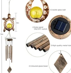 OBOSOE Vindspel med Solcell & Sköldpadda – Månformad Lampa för Trädgård, Balkong & Gåva till Mamma eller Mormor
