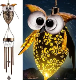 OBOSOE Vindspel med Solcell – Uggla i Metall för Trädgård, Altan och Gåvor till Mamma & Mormor