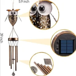 OBOSOE Vindspel med Solcell – Uggla i Metall för Trädgård, Altan och Gåvor till Mamma & Mormor