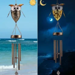 OBOSOE Vindspel med Solcell – Uggla i Metall för Trädgård, Altan och Gåvor till Mamma & Mormor